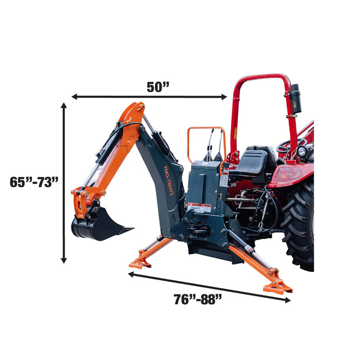 TMG Industrial 6-FT 3-Point Hitch Swing Backhoe Attachment, 12” Bucket Included, 20-65 HP Tractor, 114” High Reach, Category 1 & 2 Hookups, TMG-TBH72