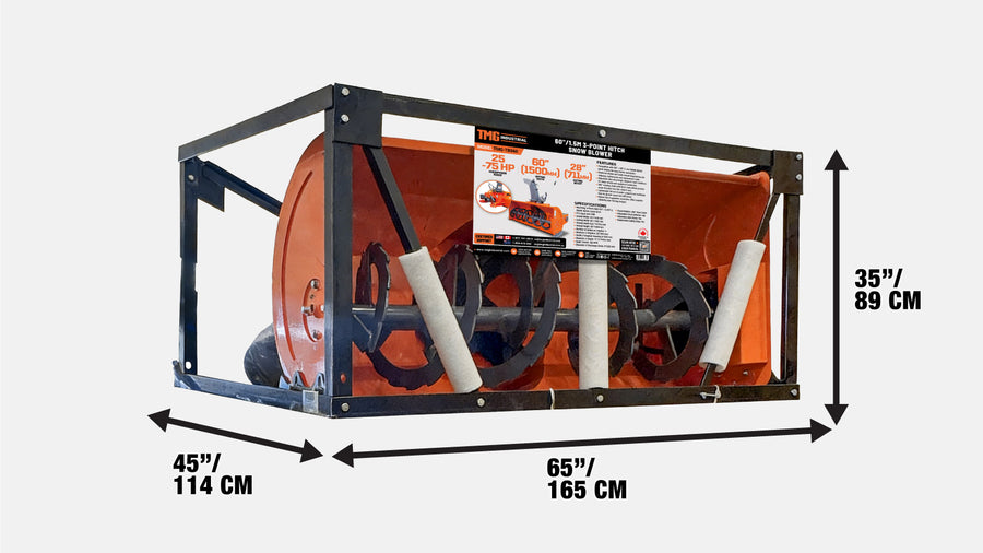 60" 3-Point Hitch Snow Blower, 25-65 HP, 24" Impeller, 360° Chute, CAT 1, CAT 2 and ASABE AD730 Quick Hitch, TMG-TBS60