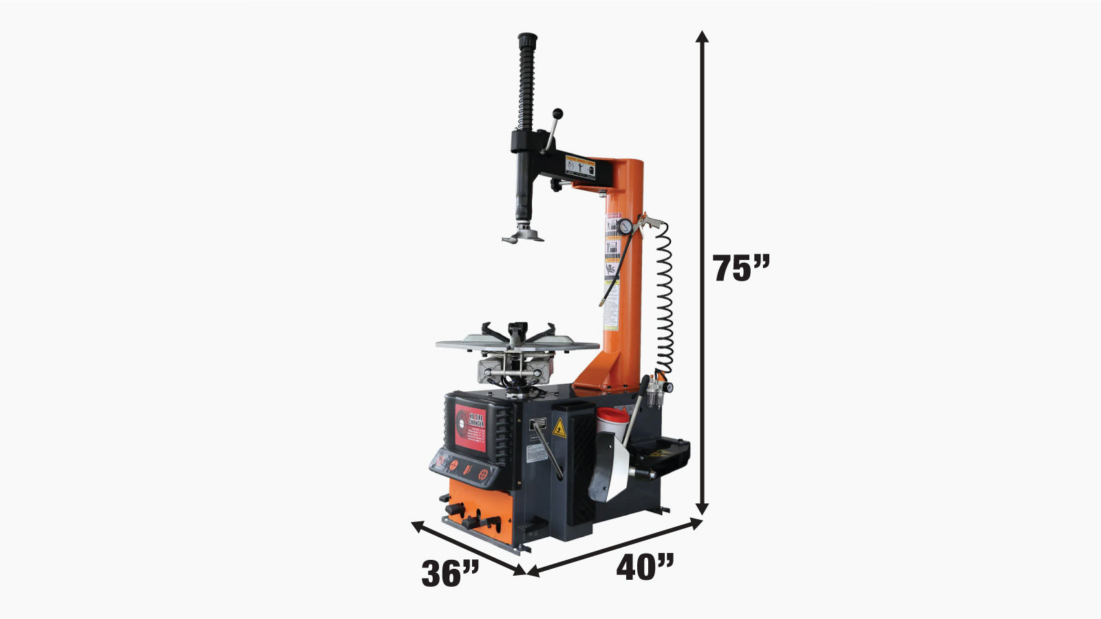 TMG Industrial Semi-Automatic Tire Changer, 12”-24” Rim Clamping Capacity, Step Pedal Control, 2 HP Motor, Certified For Canada/USA, TMG-TC24-specifications-image