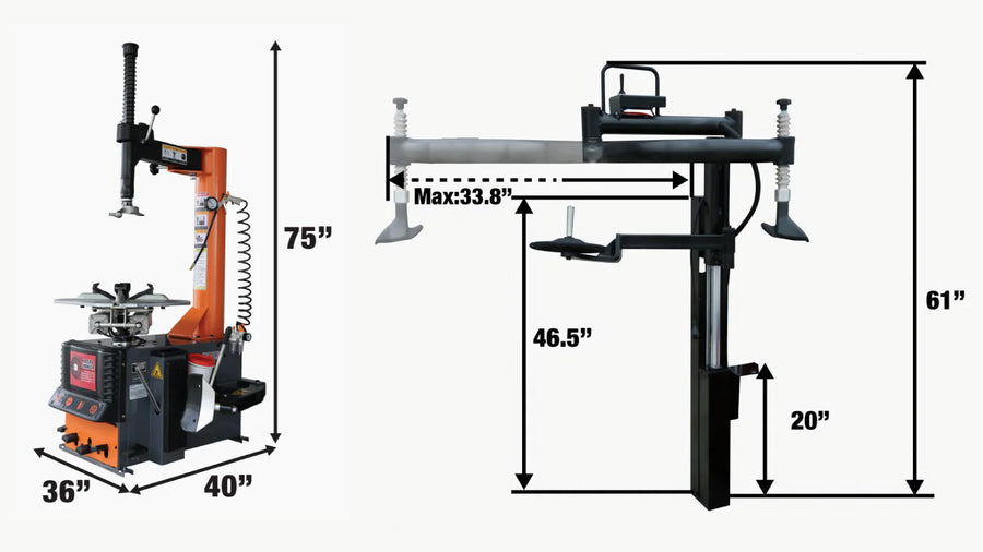 Semi Automatic Tire Changer with Pneumatic Assist Arm, 12" - 24" Rim Clamping, CETL Certified TMG-TC24A