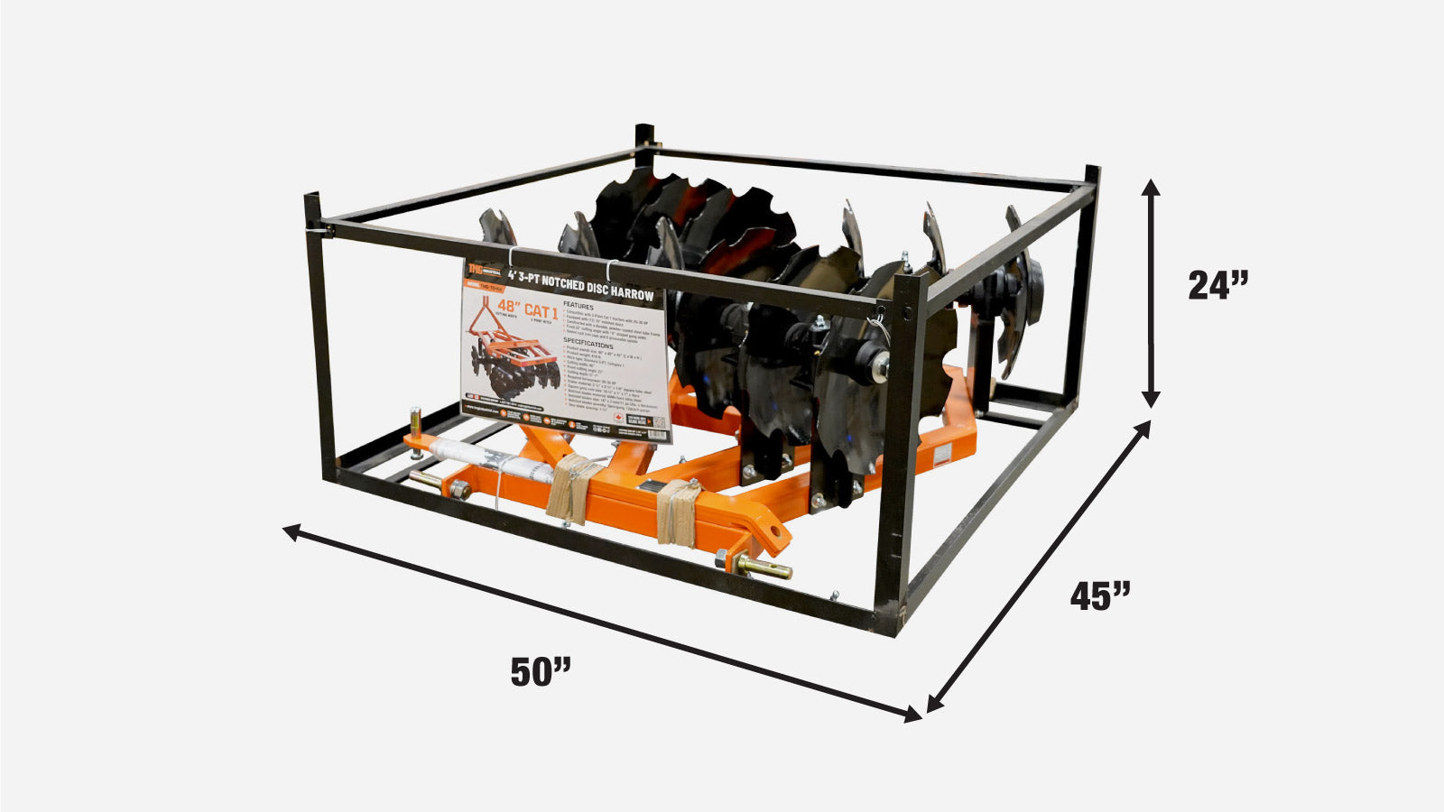 TMG Industrial 48” Notched Disc Harrow, 3-Point Hitch, Cat 1 Hook-up, 20-30 HP Tractors, TMG-TDH04-shipping-info-image