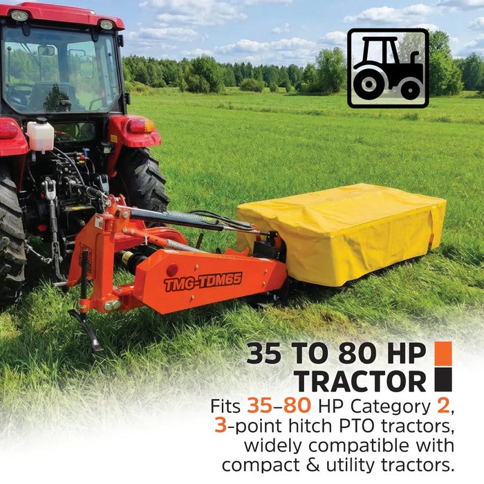 65" Disc Mower, 4 Discs, 3-Point Hitch, Category 2, PTO Shaft Included, 35-80 HP Tractor, TMG-TDM65