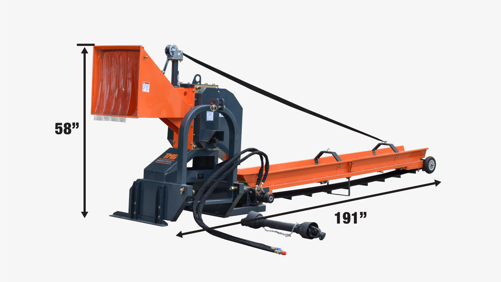 TMG Industrial 3-Point Hitch Firewood Branch Logger & 45° Adjustable Belt Conveyor, 20-60 HP Tractor, PTO Driveline Shaft Included, TMG-TFL42-specifications-image