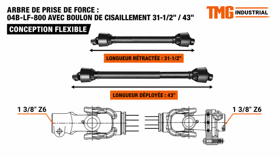 Enregistreur de branches de bois de chauffage à attelage industriel TMG à 3 points et convoyeur à bande réglable à 45 °, tracteur 20-60 HP, arbre de transmission PTO inclus, TMG-TFL42