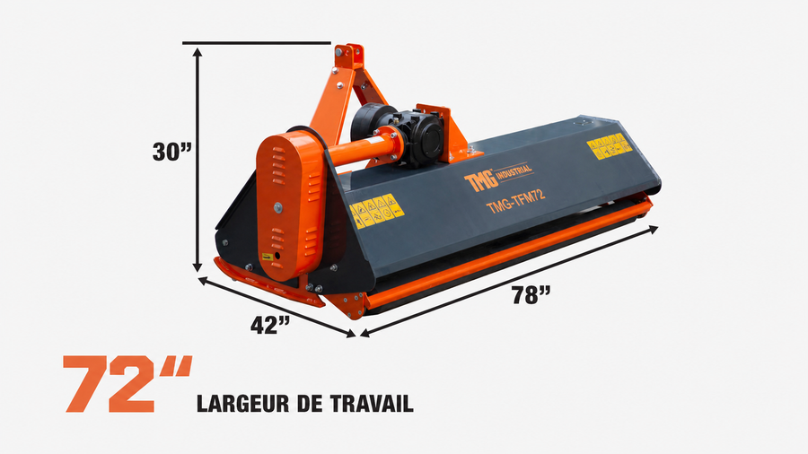 Tondeuse à fléaux TMG Industrial 72", attelage 3 points, tracteur 30-60 HP, arbre de prise de force, TMG-TFM72
