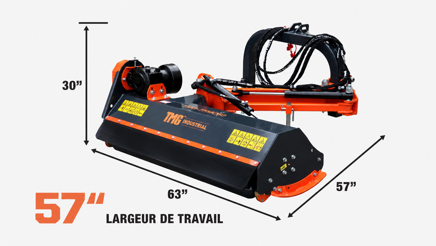 Broyeur à fléaux pour fossés de 57", débroussailleuse déportable et faucheuse pour talus pour tracteurs de 30 à 60 CV, TMG-TFMO60