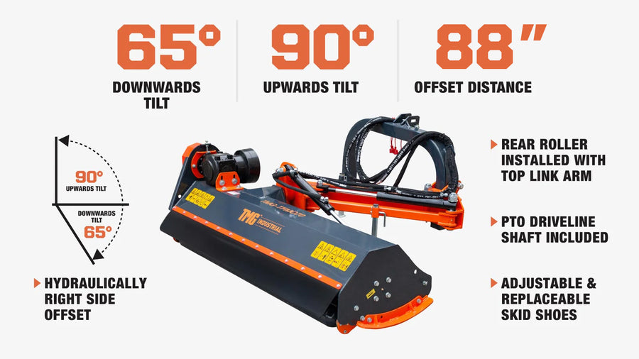 65" Ditch Bank Flail Mower, Offset Verge & Slope Cutter for Tractors 30-60 HP TMG-TFMO70