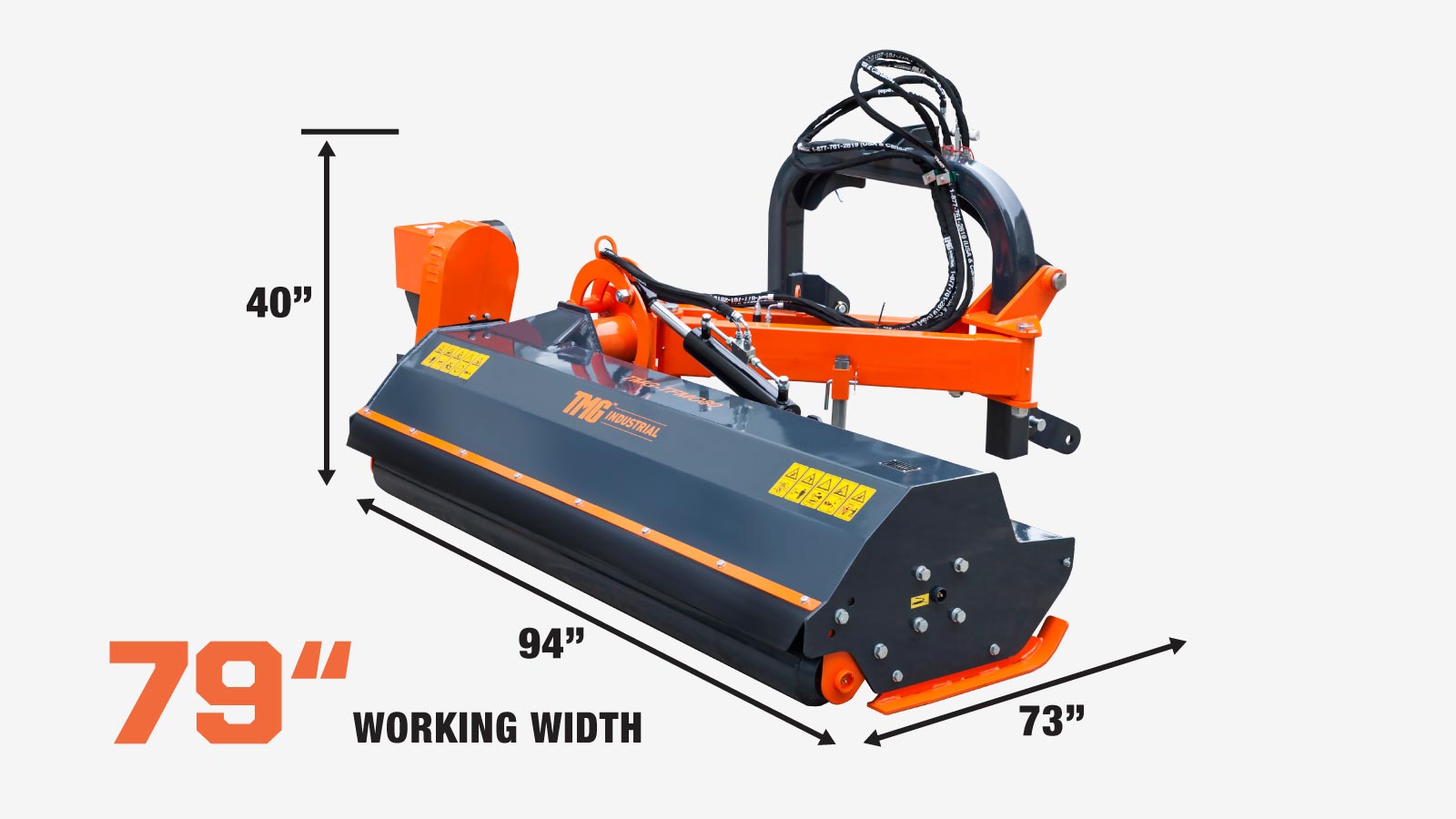 TMG Industrial 80” Offset Ditch Bank Flail Mower with 90° Tilt, 3-Point Hitch, 50-90 HP Tractor, PTO Drive Shaft, TMG-TFMO80-specifications-image