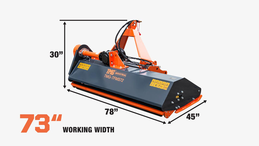 73" Side Shift Offset Flail Mower, 3-Point Hitch, 30-60 HP Tractor, PTO Drive Shaft, TMG-TFMS72
