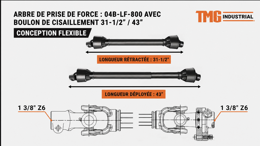 Tondeuse de finition TMG Industrial 48'' avec attelage 3 points, tracteur compact 18-30 HP, arbre de prise de force inclus, TMG-TFN48