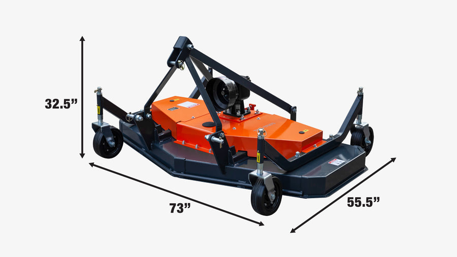 72" Tow-Behind 3-Point Hitch Finish Mower, 30-50 HP Compact Tractor, PTO Drive Shaft Included, TMG-TFN72
