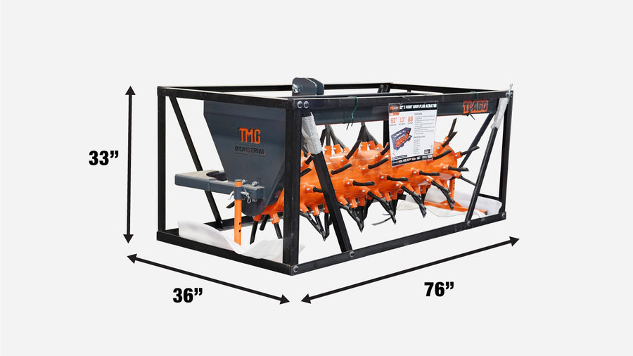 3 Point Hitch Drum Plug Aerator, 62" Working Width, Cat 1 & Cat 2 Tractors, 5" Plug Length, TMG-TLA60