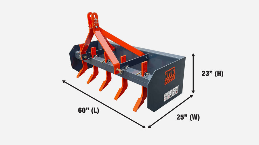 Lame de gratte à caisson robuste de 60" avec dents de défonceuse – Convient aux tracteurs de 18 à 35 HP TMG-TLS60
