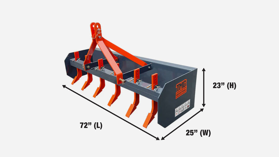 Lame de boîte niveleuse robuste de 72 po avec dents de défonceuse – Convient aux tracteurs de 25 à 50 HP TMG-TLS72