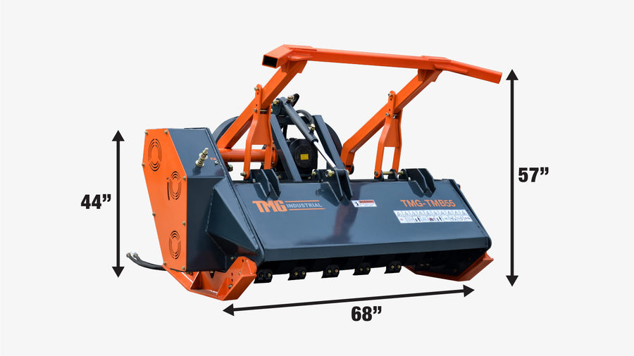 Broyeur à brosse forestière TMG Industrial 55" à attelage 3 points, raccordement de catégorie 2, entraînement par prise de force, arbre de transmission inclus, 70-110 HP, TMG-TMB55