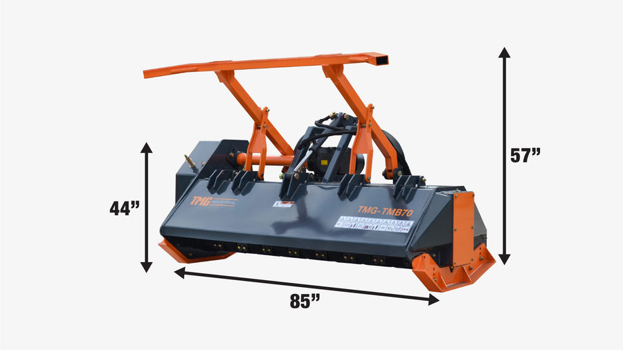 TMG Industrial 70" Broyeur forestier à 3 points avec attelage à 3 points, raccordement de catégorie 2, entraînement par prise de force, arbre de transmission inclus, 70-110 HP, TMG-TMB70