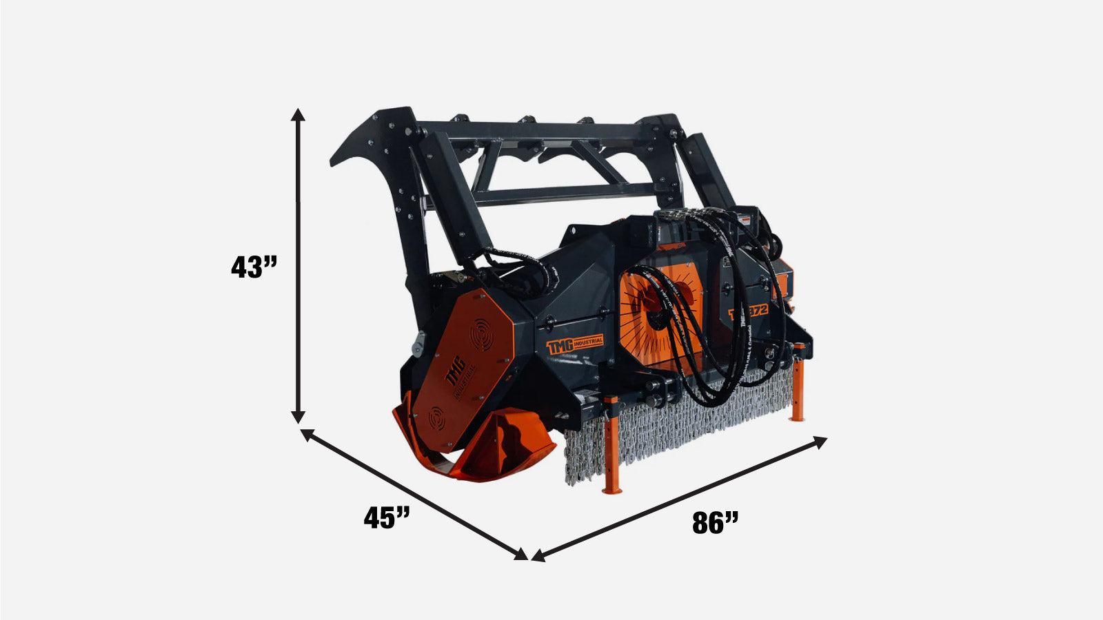 TMG Industrial 70” Forestry Brush Mulcher, Category 2 Hookup, Widia Cutting Teeth, 70-110 HP Tractors,  3-PTO Shaft Included, TMG-TMB72-specifications-image