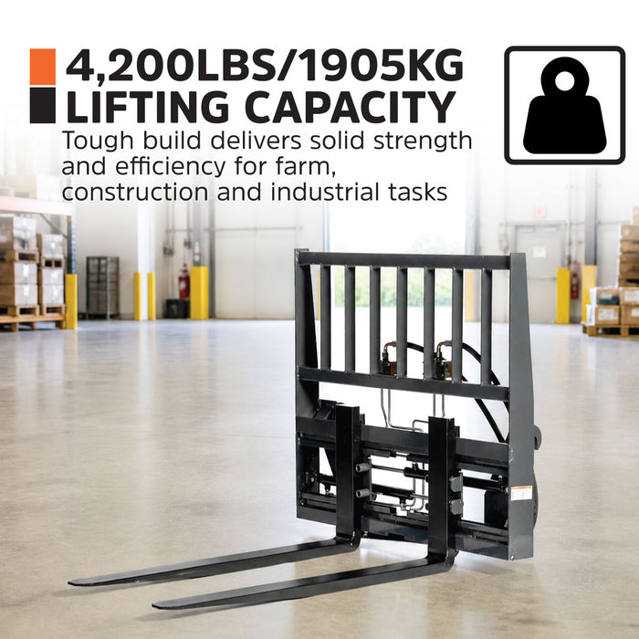 48" Pallet Fork with Hydraulic Side Shift for Tractor Loader, Global Euro / John Deere Euro Mount, Class II Forks, 4,200 lbs Capacity, TMG-TPF48GEJDS