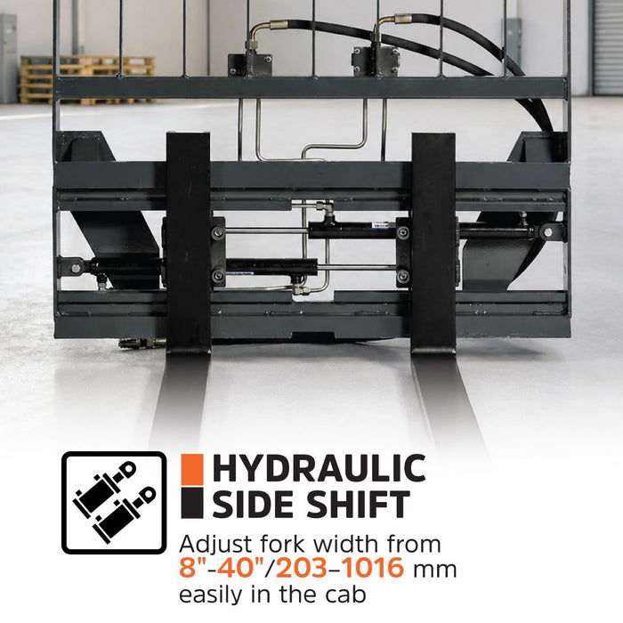 48" Pallet Fork with Hydraulic Side Shift for Tractor Loader, Global Euro / John Deere Euro Mount, Class II Forks, 4,200 lbs Capacity, TMG-TPF48GEJDS