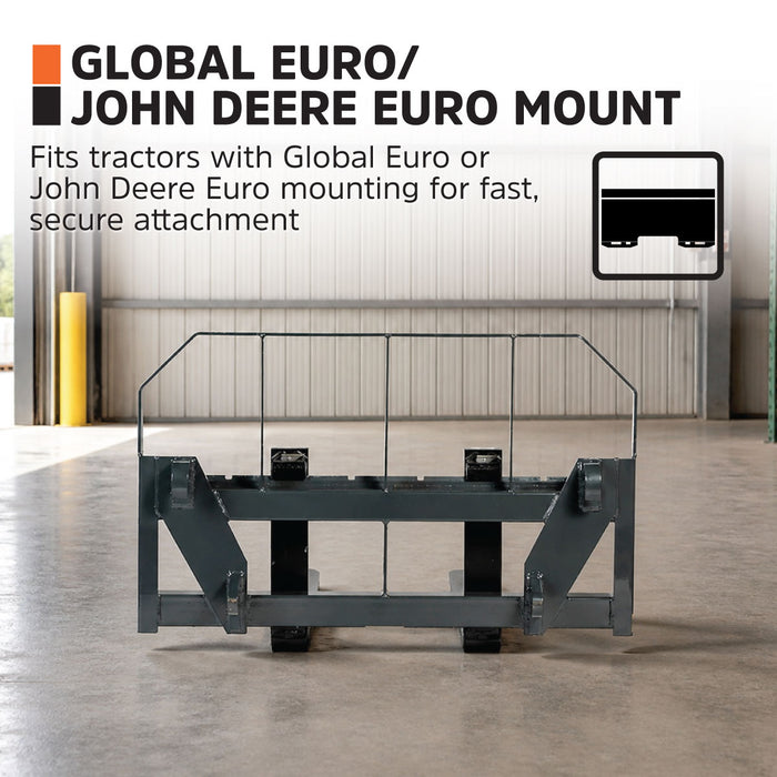 48" Pallet Fork for Tractor Loader, Global Euro / John Deere Euro Mount, Class II Forks, 4,200 lbs Capacity, TMG-TPF48GEJD