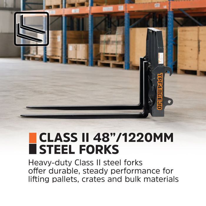 48" Pallet Fork for Tractor Loader, Global Euro / John Deere Euro Mount, Class II Forks, 4,200 lbs Capacity, TMG-TPF48GEJD