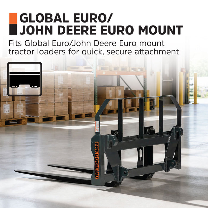 60" Pallet Fork for Tractor Loader, Global Euro / John Deere Euro Mount, Class II Forks, 4,200 lbs Capacity, TMG-TPF60GEJD