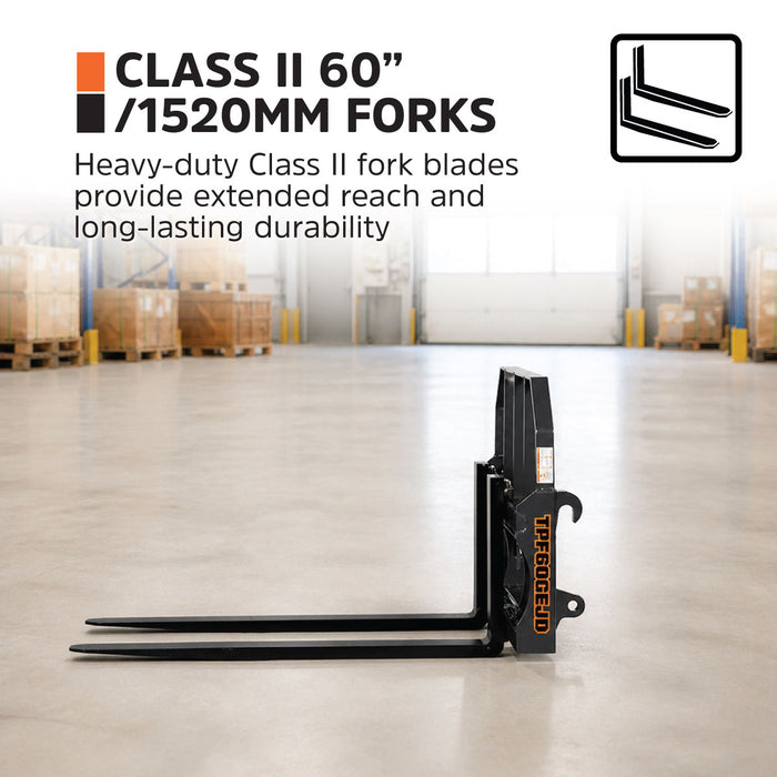 60" Pallet Fork for Tractor Loader, Global Euro / John Deere Euro Mount, Class II Forks, 4,200 lbs Capacity, TMG-TPF60GEJD