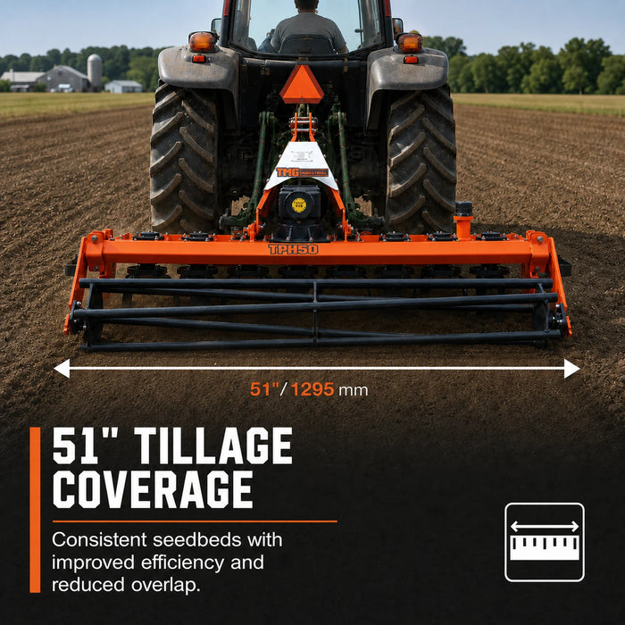 Herse rotative de 51" avec rouleau cage, tracteur de 25 à 50 CV, attelage 3 points, catégorie 1 et 2, TMG-TPH50