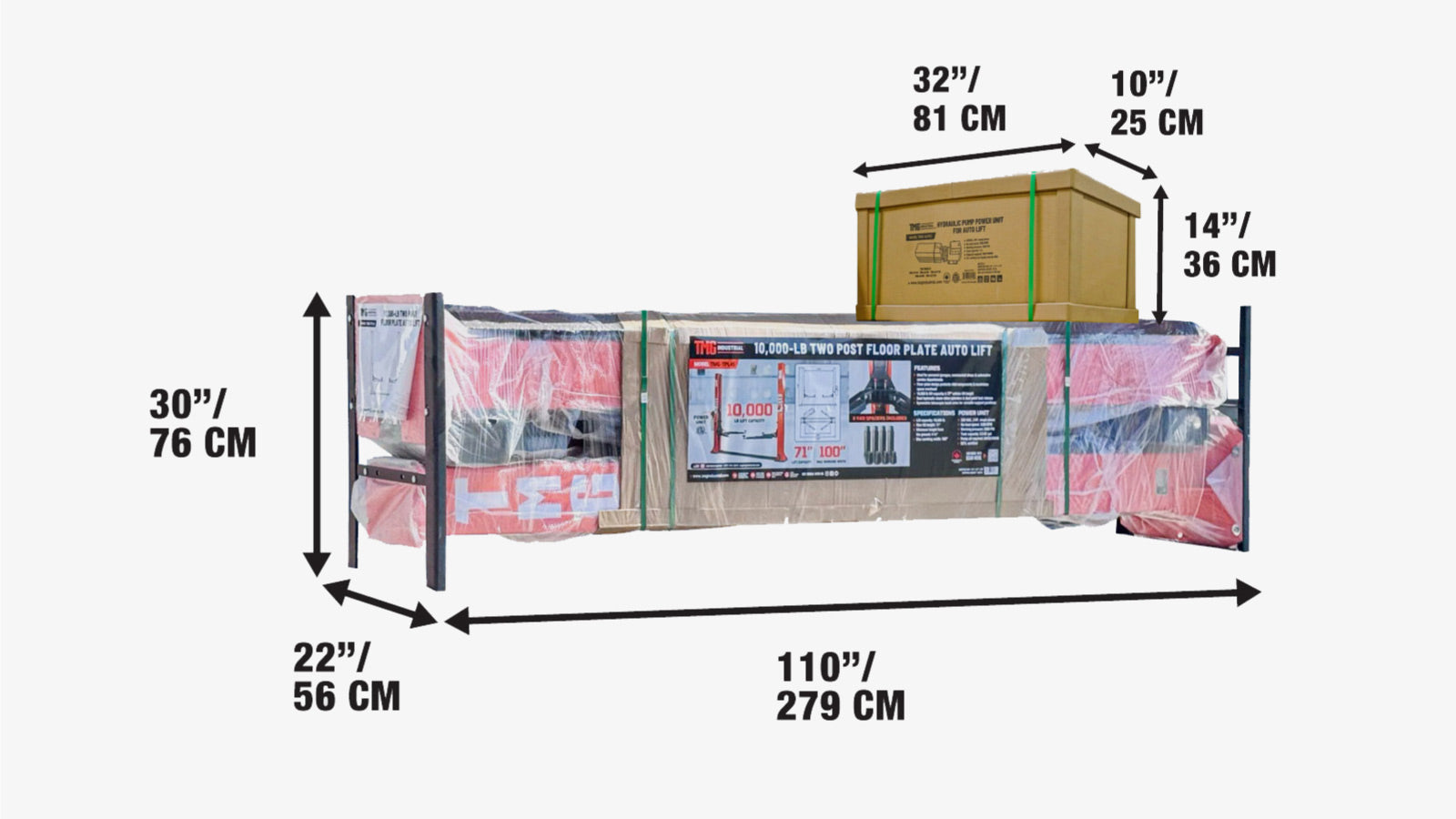 Two-Post Auto Lift, 10,000 lb Capacity with Floor Plate & Dual Lock for Shop & Garage TMG-TPL45-shipping-info-image