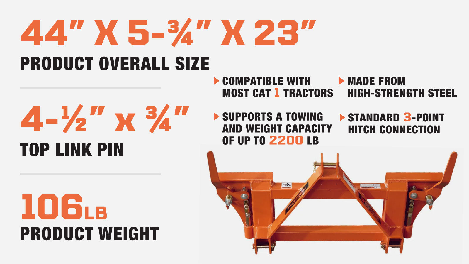 TMG Industrial 3-Point CAT1 to Universal Quick Attach Adapter Skid Steers, 2200 Lb Capacity, 3-Point Hitch Connection, TMG-TQS04-description-image