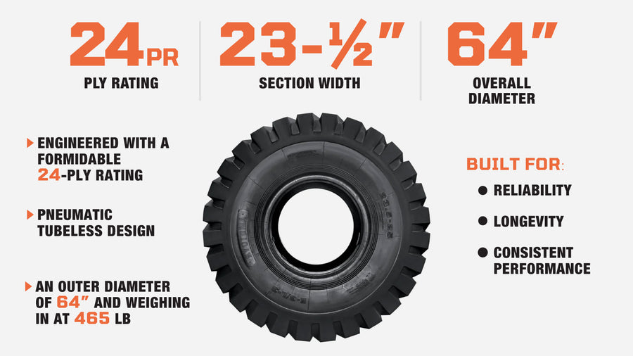 23-½" X 25" 24PR Wheel Loader Tire (E3/L3), (Discontinued – No Longer Available)