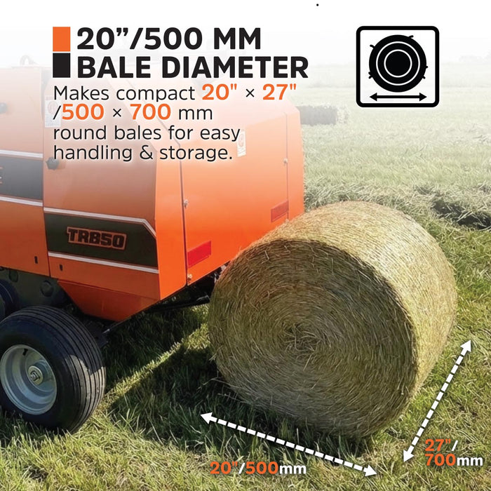20" x 27" Round Hay Baler, Twine Bind, 3-Point Hitch, Category 1, PTO Shaft Included, 15 - 50 HP Tractor, TMG-TRB50