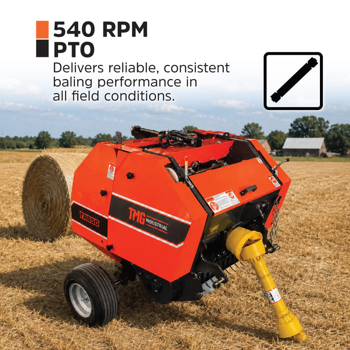 20" x 27" Round Hay Baler, Twine Bind, 3-Point Hitch, Category 1, PTO Shaft Included, 15 - 50 HP Tractor, TMG-TRB50