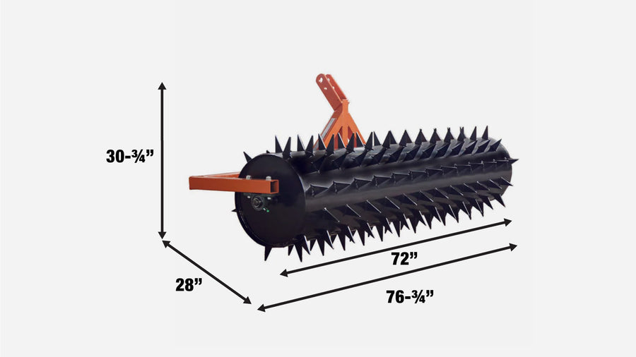 72" 3-Point Drum Spike Aerator, CAT 1 & 2 Hook-Up, 20-50 HP Tractor, TMG-TSA06