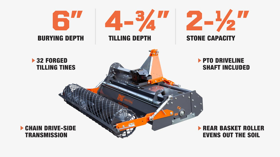 65" Stone Burier Rotary Tiller (Discontinued-Replaced by TMG-TSB53, TSB61)