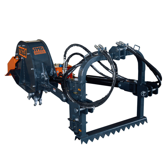 TMG Industrial 3-Point PTO Stump Grinder, 20-60 HP, Cat 1 & 2 Hookups, 12” Below & 18” Above Ground, 40° Cutting Arc, TMG-TSG24