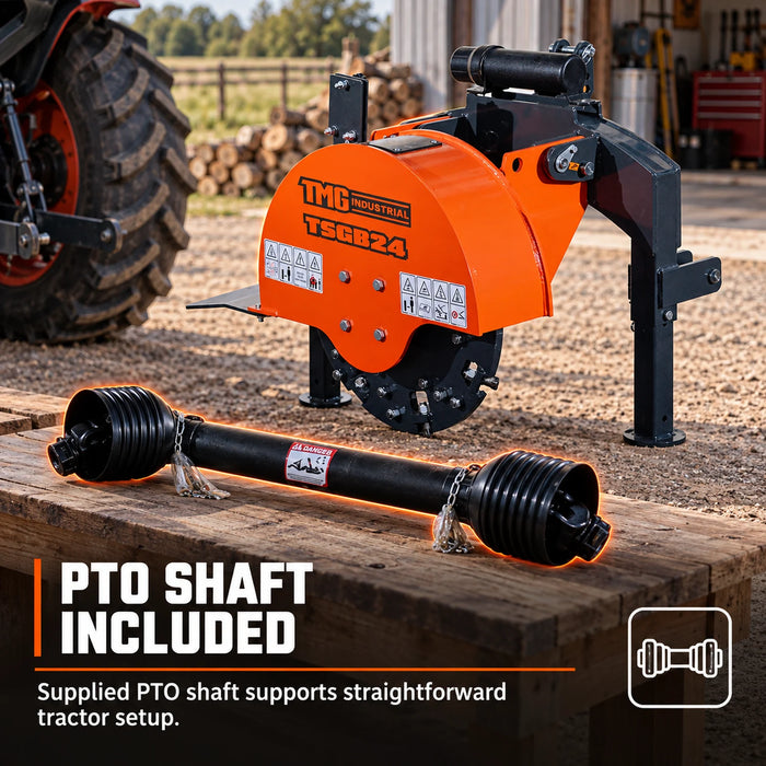 24" Stump Grinder, 3-Point Hitch Category 1, 34 Tungsten Carbide Teeth, for 20-50 HP Tractors, PTO Shaft Included, TMG-TSGB24
