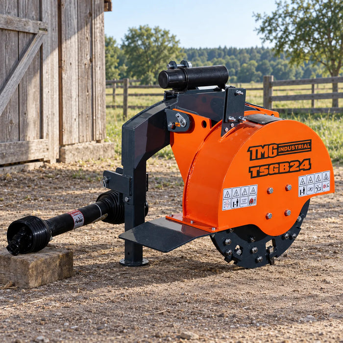 24" Stump Grinder, 3-Point Hitch Category 1, 34 Tungsten Carbide Teeth, for 20-50 HP Tractors, PTO Shaft Included, TMG-TSGB24