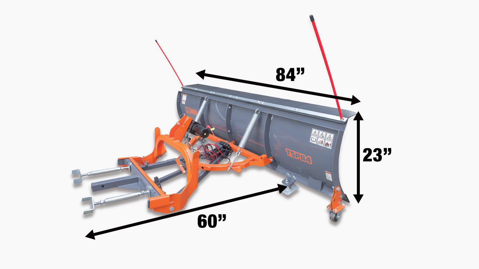 TMG Industrial 84” Truck/SUV Front Mount Snow Plow Pusher, Left and Right Angle, 2” Mount Receiver, Wireless Winch Control, TMG-TSP84-specifications-image