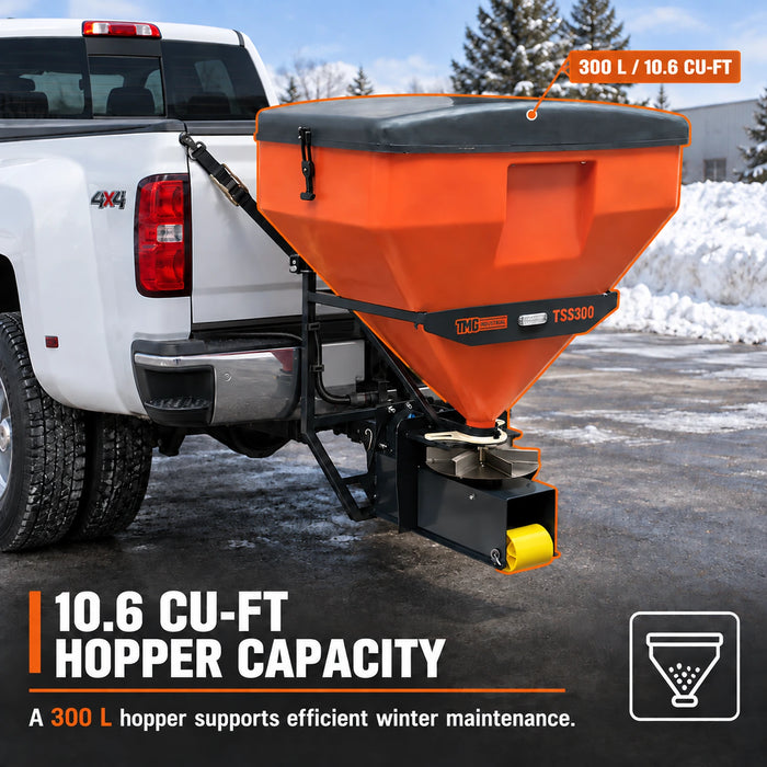10.6 Cu-Ft Truck Tailgate Salt Spreader, Poly Hopper, 12V Motor, In-Cab Control, TMG-TSS300