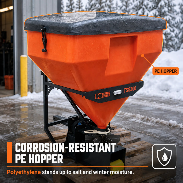 10.6 Cu-Ft Truck Tailgate Salt Spreader, Poly Hopper, 12V Motor, In-Cab Control, TMG-TSS300