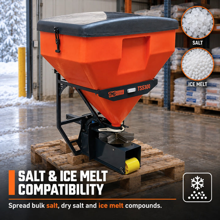 10.6 Cu-Ft Truck Tailgate Salt Spreader, Poly Hopper, 12V Motor, In-Cab Control, TMG-TSS300
