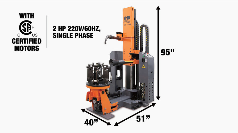 TMG Industrial 42" Heavy Duty Truck Changer de pneu, capacité de pneu de 59", conception de tour verticale/verticale, brise-talon avec disque et crochet de talon, moteur certifié CSA, TMG-TTC42