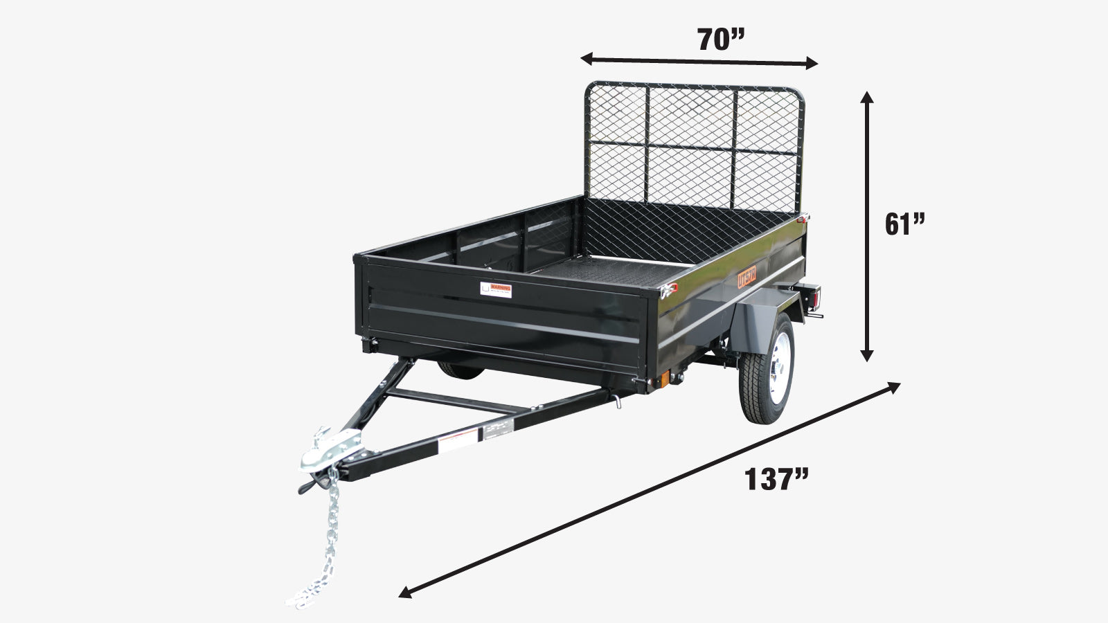 TMG Industrial 5’ x 7’ Single Axle Utility Trailer w/Ramp, 2143 Lb Payload Capacity, Robust Construction, Powder Coated, LED Lights, Compact Size, 2” Coupler, TMG-UT57R-specifications-image