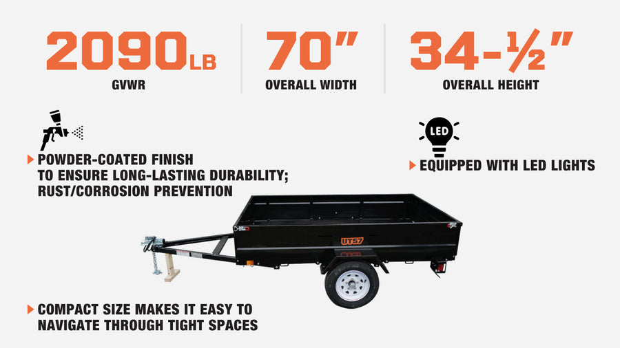 5' x 7' Single Axle Utility Trailer, 2090 Lb Payload Capacity, Robust Construction, Powder Coated, LED Lights, Compact Size, 2" Coupler, TMG-UT57 (Discontinued – No Longer Available)