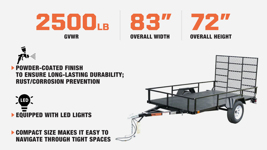 6' x 10' Single Axle Utility Trailer w/Ramp, 2500 Lb Payload Capacity, Robust Construction, Powder Coated, LED Lights, Spacious Interior, 2" Coupler, TMG-UT610 (Discontinued – No Longer Available)