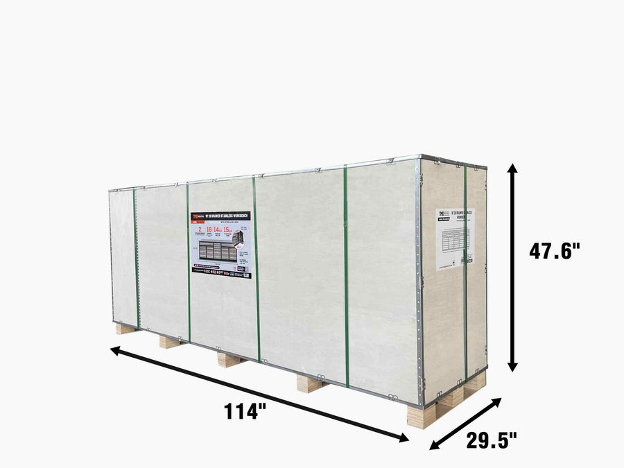 TMG Heavy Series™ 9-Ft 20 Drawer Stainless Steel Workbench, Ball Bearing Double Slides & Casters, TMG-WB921S (Previously TMG-WB21DS)