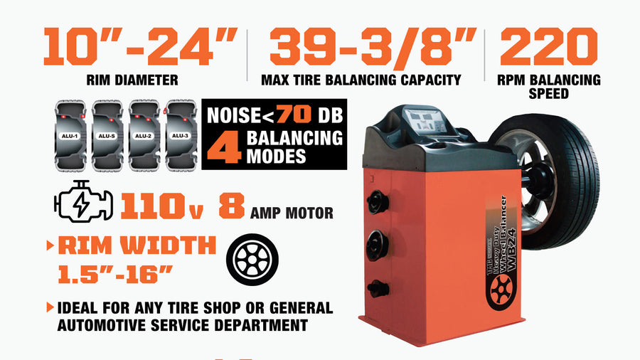 Équilibreur de roues auto-calibrant industriel TMG, jante 10"-24", informatisé, 220 tr/min, +/- 1 g de précision, modes d'équilibrage ALU, TMG-WB24