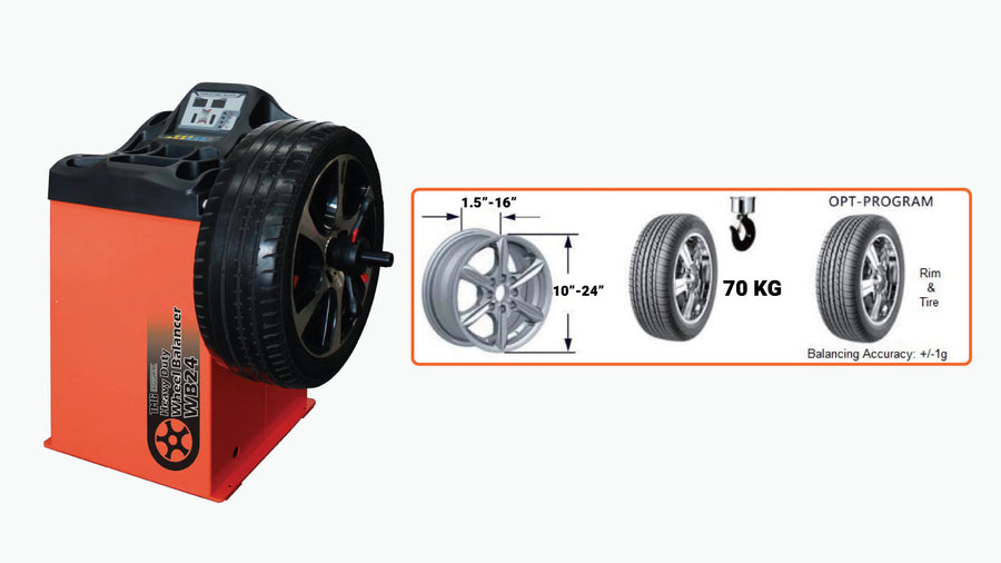 Équilibreur de roues auto-calibrant industriel TMG, jante 10"-24", informatisé, 220 tr/min, +/- 1 g de précision, modes d'équilibrage ALU, TMG-WB24