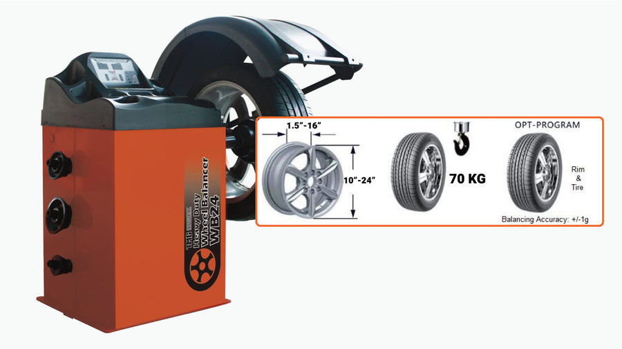 TMG Équilibreur de roue auto-calibrant industriel avec capot de protection, diamètre de jante 10"-24", informatisé, +/- 1 g de précision, modes d'équilibrage ALU, TMG-WB24H